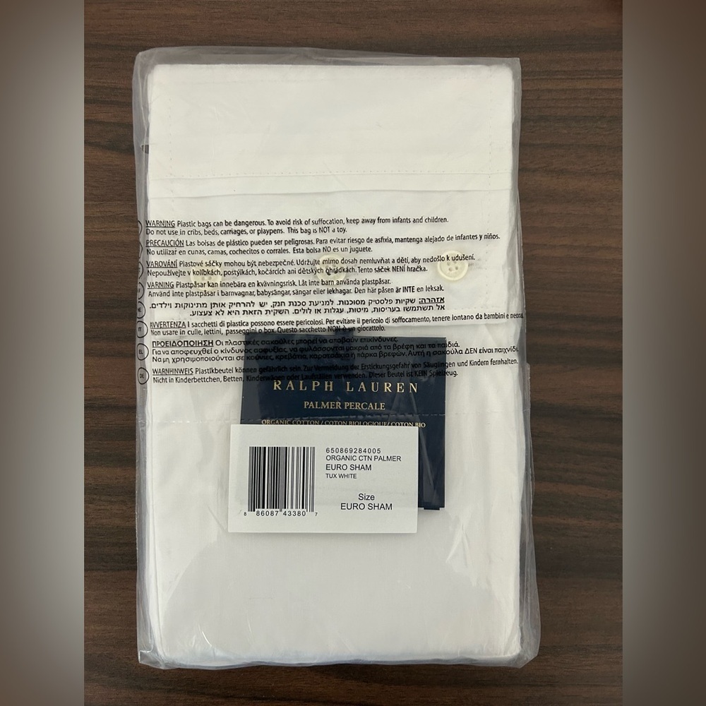 Ralph Lauren Organic Cotton Palmer Percale Euro Pillow Sham Tuxedo White